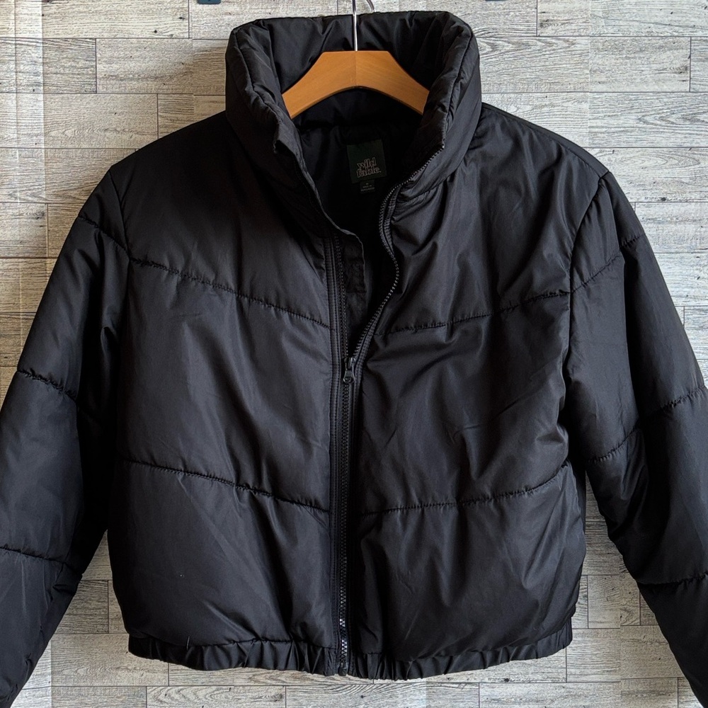 Wild Fable puffer jacket women's medium cropped black coat - Picture 2 of 8